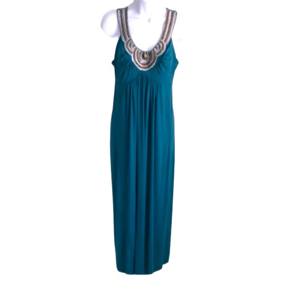 New York & Company Dresses & Skirts - 🔴 4/$15 NY&Co maxi teal bejeweled embellished sleeveless dress sz M in EUC